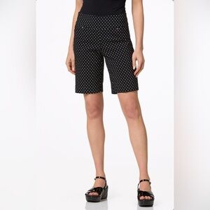 Premise Studio Black Polka Dot Stretchy Pull on Bermuda Shorts Large L